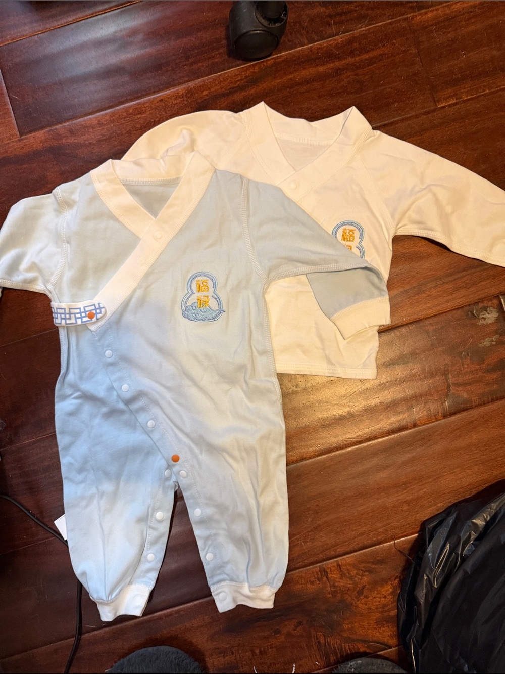 Baby One-Piece Set in Light Blue and Cream